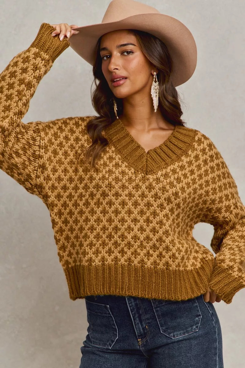 Geo Clover Caramel Sweater
