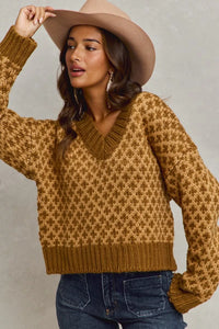 Geo Clover Caramel Sweater