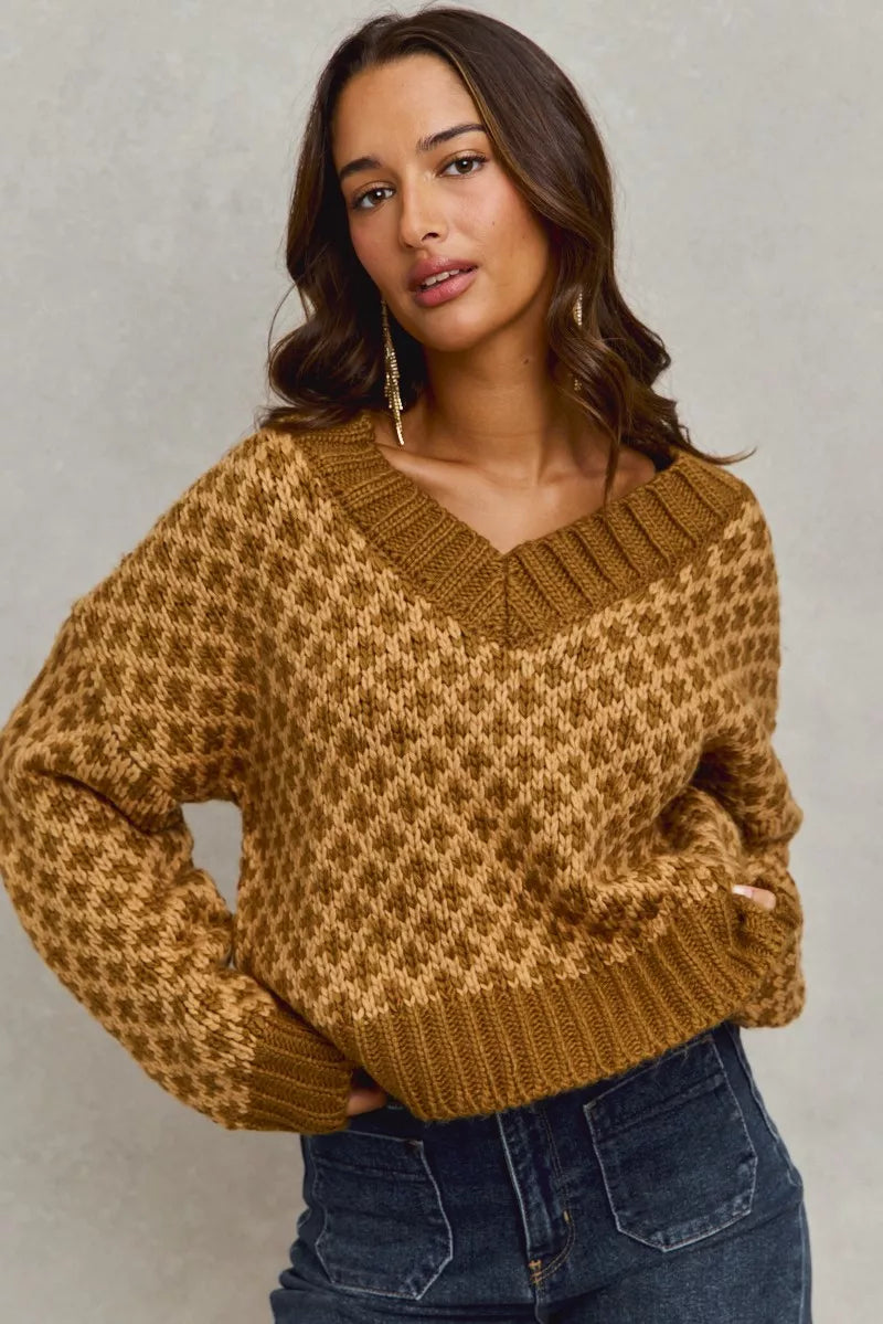 Geo Clover Caramel Sweater