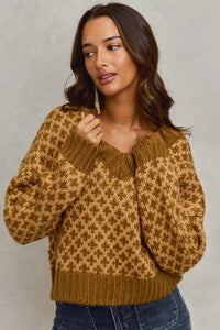 Geo Clover Caramel Sweater