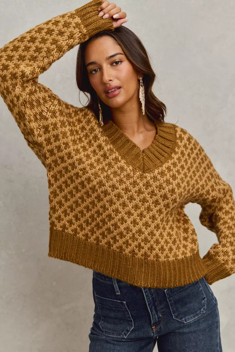 Geo Clover Caramel Sweater