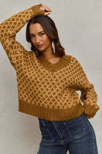 Geo Clover Caramel Sweater