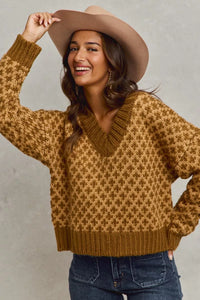 Geo Clover Caramel Sweater