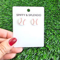 Shop Glitter Baseball Stud Earrings-Sparkly baseball stud earrings with red stitching and hypoallergenic posts. Lightweight and fun—perfect for sporty style, fans, and game day looks.-available at Reef Love online boho-chic boutique
