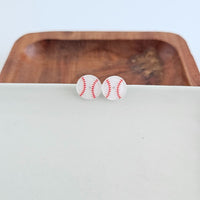 Shop Glitter Baseball Stud Earrings-Sparkly baseball stud earrings with red stitching and hypoallergenic posts. Lightweight and fun—perfect for sporty style, fans, and game day looks.-available at Reef Love online boho-chic boutique