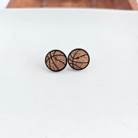 Shop Glitter Basketball Stud Earrings-Glitter basketball stud earrings with hypoallergenic posts. Lightweight and sparkly—perfect for basketball fans, players, or sporty everyday statement looks.-available at Reef Love online boho-chic boutique