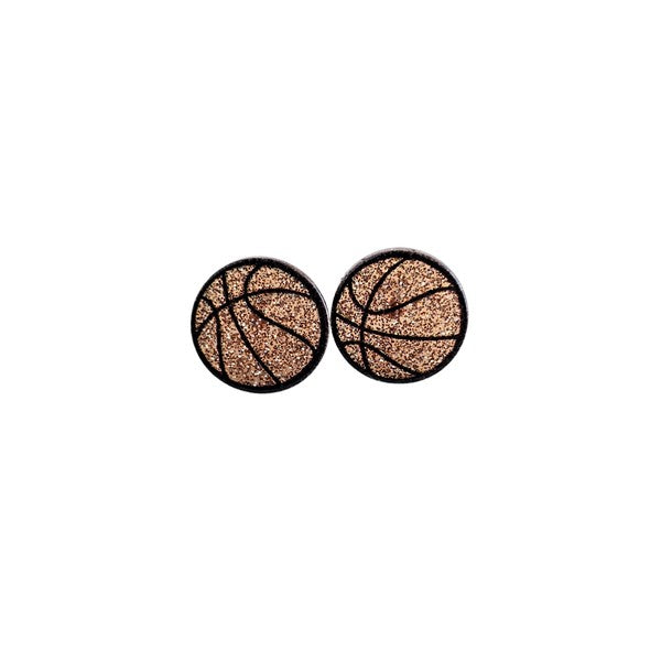 Shop Glitter Basketball Stud Earrings-Glitter basketball stud earrings with hypoallergenic posts. Lightweight and sparkly—perfect for basketball fans, players, or sporty everyday statement looks.-available at Reef Love online boho-chic boutique