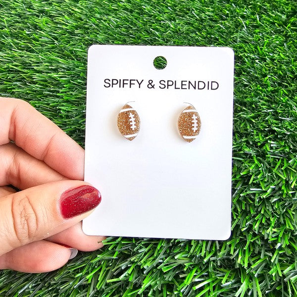 Shop Glitter Football Stud Earrings-Glitter football stud earrings with hypoallergenic posts. Lightweight, sparkly, and perfect for fans, tailgates, and showing your team spirit in style.-available at Reef Love online boho-chic boutique