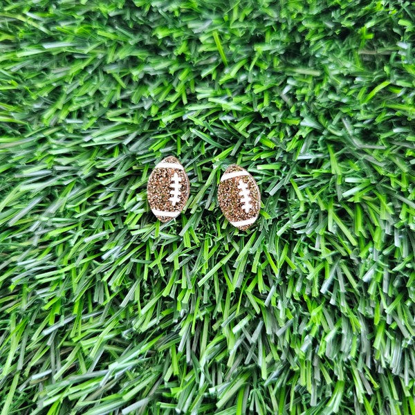 Shop Glitter Football Stud Earrings-Glitter football stud earrings with hypoallergenic posts. Lightweight, sparkly, and perfect for fans, tailgates, and showing your team spirit in style.-available at Reef Love online boho-chic boutique