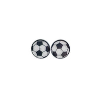 Shop Glitter Soccer Stud Earrings-Sparkly soccer ball stud earrings with glitter acrylic and hypoallergenic posts. Lightweight, fun, and perfect for game day or everyday sporty style.-available at Reef Love online boho-chic boutique