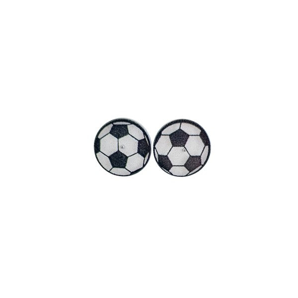 Shop Glitter Soccer Stud Earrings-Sparkly soccer ball stud earrings with glitter acrylic and hypoallergenic posts. Lightweight, fun, and perfect for game day or everyday sporty style.-available at Reef Love online boho-chic boutique