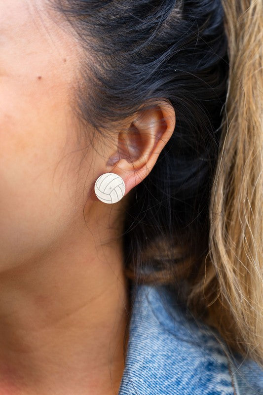 Shop Glitter Volleyball Stud Earrings-Glitter volleyball stud earrings with hypoallergenic posts. Lightweight, sparkly, and perfect for volleyball fans, players, or sporty everyday looks.-available at Reef Love online boho-chic boutique