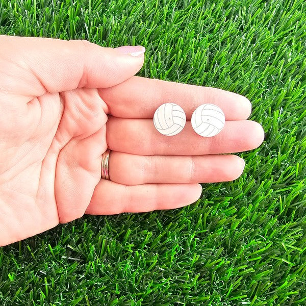 Shop Glitter Volleyball Stud Earrings-Glitter volleyball stud earrings with hypoallergenic posts. Lightweight, sparkly, and perfect for volleyball fans, players, or sporty everyday looks.-available at Reef Love online boho-chic boutique