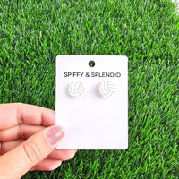 Shop Glitter Volleyball Stud Earrings-Glitter volleyball stud earrings with hypoallergenic posts. Lightweight, sparkly, and perfect for volleyball fans, players, or sporty everyday looks.-available at Reef Love online boho-chic boutique