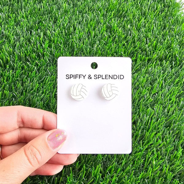 Shop Glitter Volleyball Stud Earrings-Glitter volleyball stud earrings with hypoallergenic posts. Lightweight, sparkly, and perfect for volleyball fans, players, or sporty everyday looks.-available at Reef Love online boho-chic boutique