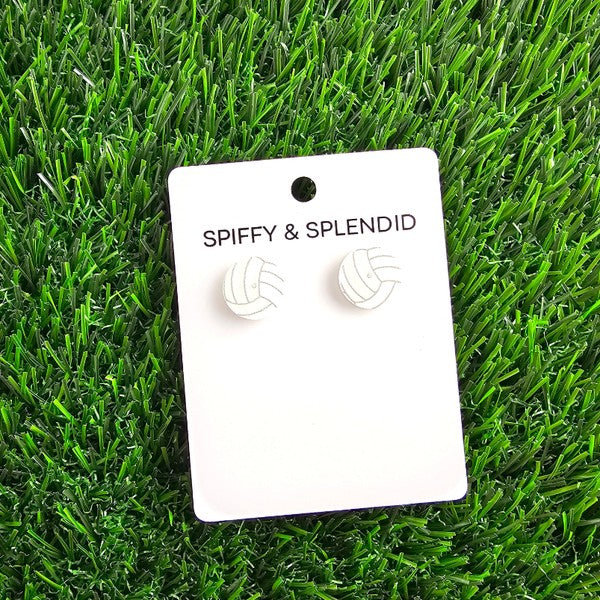Shop Glitter Volleyball Stud Earrings-Glitter volleyball stud earrings with hypoallergenic posts. Lightweight, sparkly, and perfect for volleyball fans, players, or sporty everyday looks.-available at Reef Love online boho-chic boutique