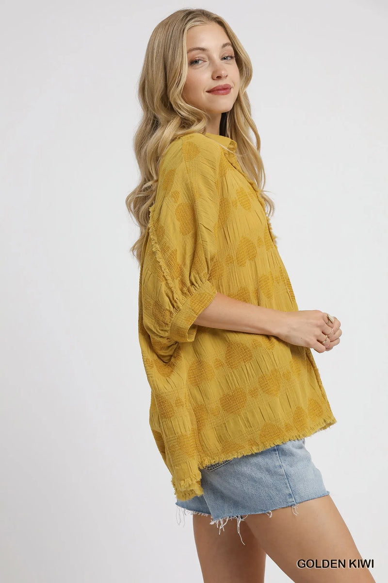 Golden Kiwi Oversized Jacquard Heart Collared Shirt