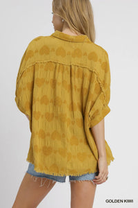 Golden Kiwi Oversized Jacquard Heart Collared Shirt