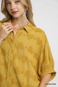 Golden Kiwi Oversized Jacquard Heart Collared Shirt