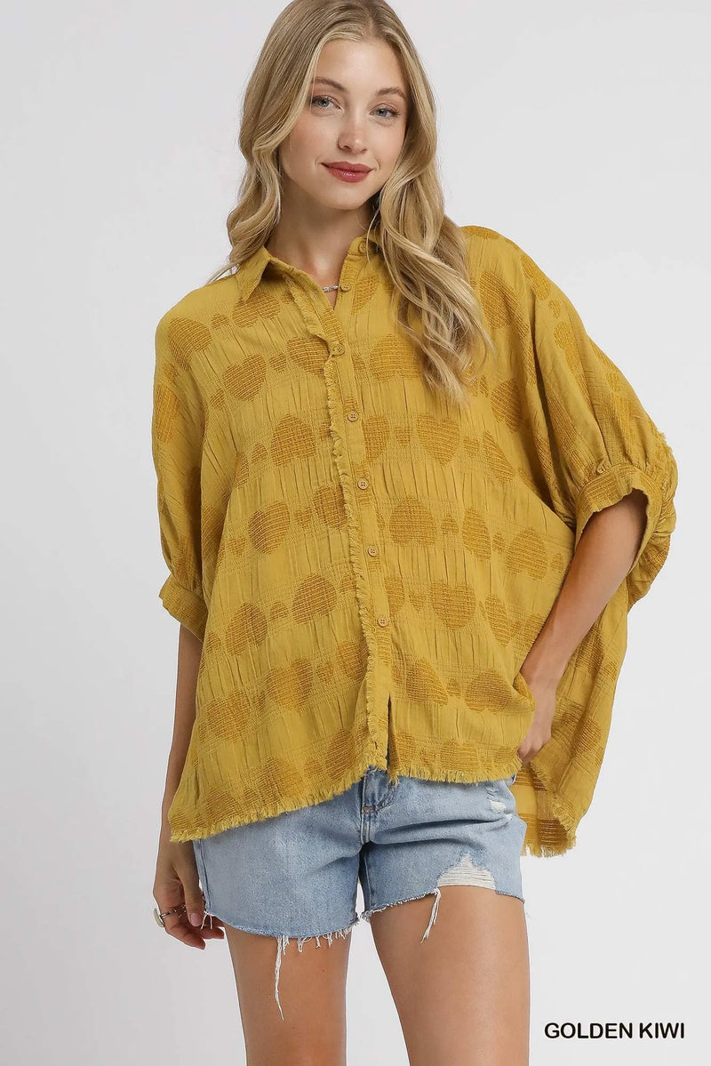 Golden Kiwi Oversized Jacquard Heart Collared Shirt