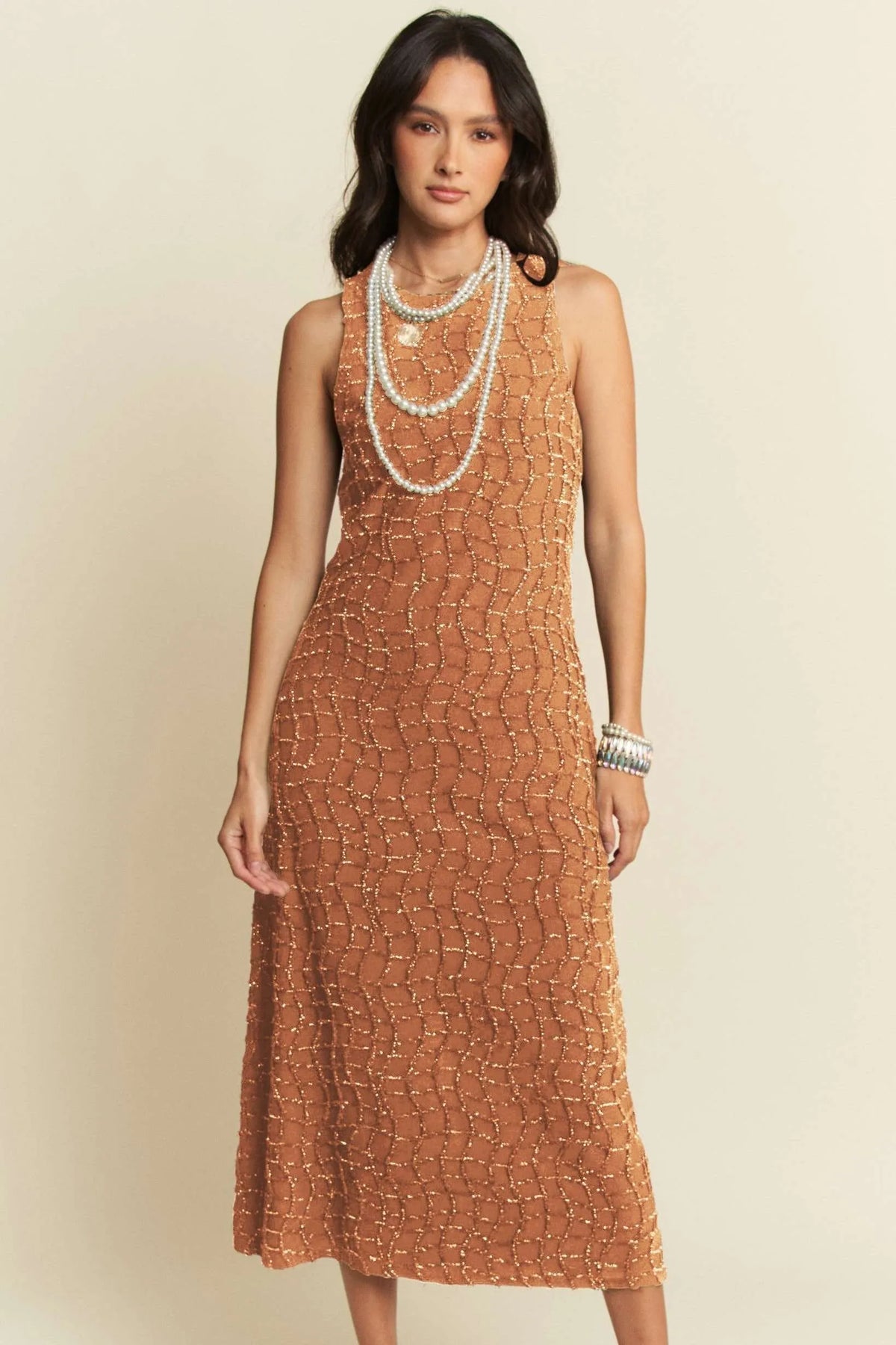 Golden Textured Zippered Midi Dress-Make a bold entrance in the Golden Textured Midi Dress—a radiant piece designed to steal the spotlight. Crafted from richly textured fabric with a subtle sheen-Reef Love Boho-Chic Boutique