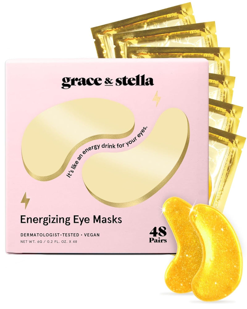 Grace & Stella Award Winning under Eye Mask - Travel Size Toiletries - Bridal Shower Gifts - Gel Eye Patches for Dark Circles, Puffy Eyes, Wrinkles, Undereye Bags - Vegan - Self Care (6 Pairs, Gold)