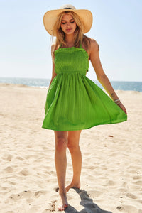 Green Apple Smocking Halter Open Back Mini Dress-Green Apple Smocking Halter Open Back Mini Dress Fresh, flirty, and made for sunshine—this Green Apple Smocking Halter Mini Dress is your new warm-weather favorite. -Reef Love Boho-Chic Boutique