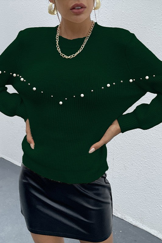 Green Essence Pearls Beaded Sweater- Boho Chic Styles by Reef Love