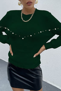 Green Essence Pearls Beaded Sweater- Boho Chic Styles by Reef Love