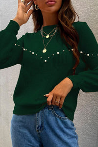 Green Essence Pearls Beaded Sweater- Boho Chic Styles by Reef Love
