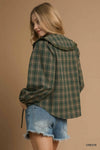 Green Plaid Ruffle Collar Blouse-Green plaid ruffle collar blouse with puff sleeves and button front. Vintage-inspired feminine top available in standard and plus sizes.-Reef Love