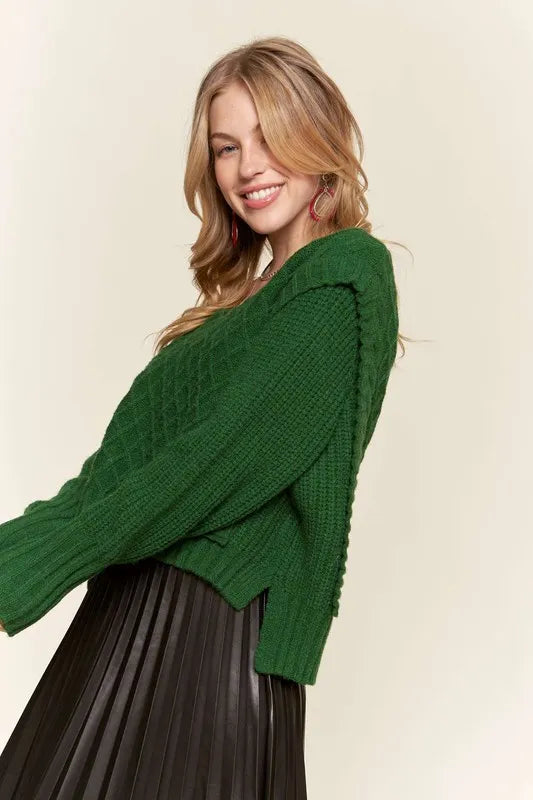 Green Ruffle Detail Adorable Sweater