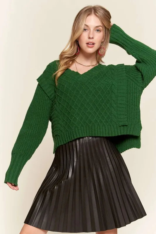 Green Ruffle Detail Adorable Sweater