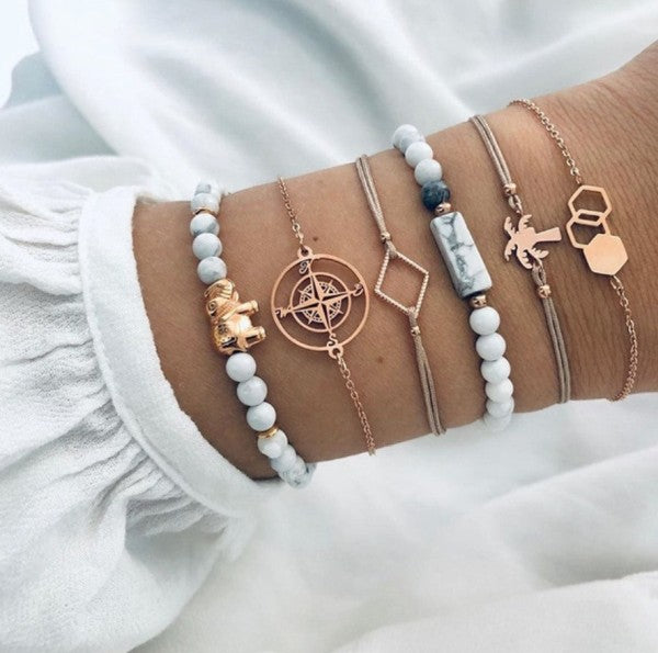 Grey Faux Marble Palm Summer Bracelet Set-Kate Tuesday Jewelry-Reef Love