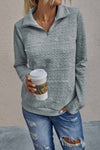 Half Zip Textured Solid Long Sleeve Pullover-pullover sweater-Reef Love-Grey-S-Reef Love