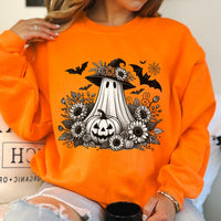 Halloween Flower Patch Ghost Graphic Sweatshirt