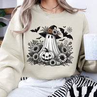 Halloween Flower Patch Ghost Graphic Sweatshirt