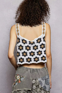 Handmade Crochet Floral Square Neck Cropped Cami- Boho Chic Styles by Reef Love