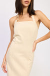 Hardwood Halter Midi Dress-Hardwood Halter Midi Dress – chic, figure-hugging halter dress in a neutral tone. Perfect for vacation outfits, boho-chic style, or elegant evenings.