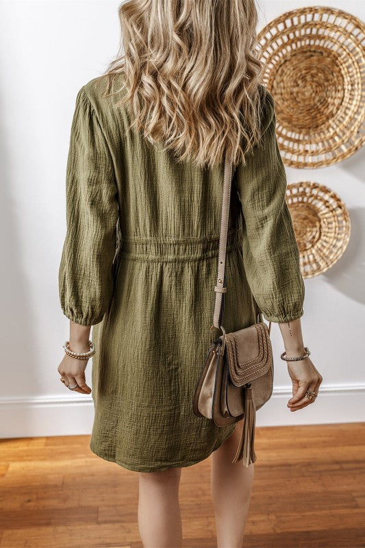 Harmony Textured Cotton Button-Up Shirt Dress