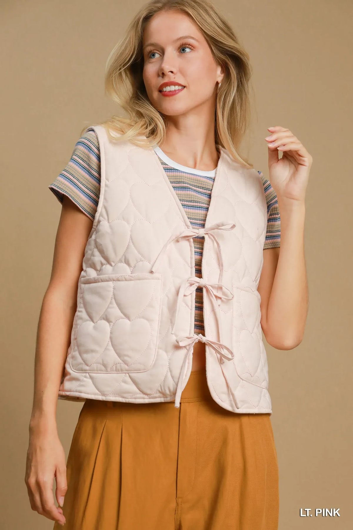 Umgee Heart Quilted Tie-Front Vest