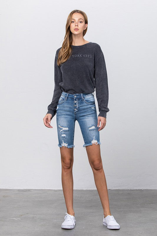 High Rise Bermuda Denim Shorts – Light Wash-Bermuda Jean Shorts-Insane Gene-Reef Love