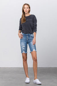 High Rise Bermuda Denim Shorts – Light Wash-Bermuda Jean Shorts-Insane Gene-LIGHT-S-Reef Love