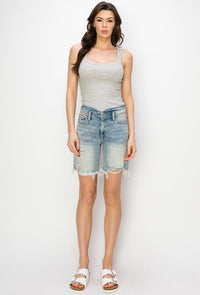 High Rise Bermuda Tulip Waistband Shorts