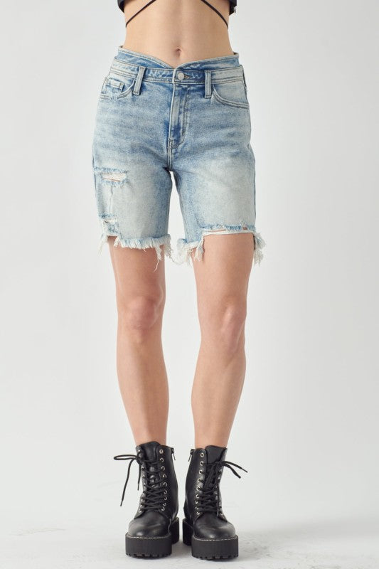 High Rise Bermuda Tulip Waistband Shorts