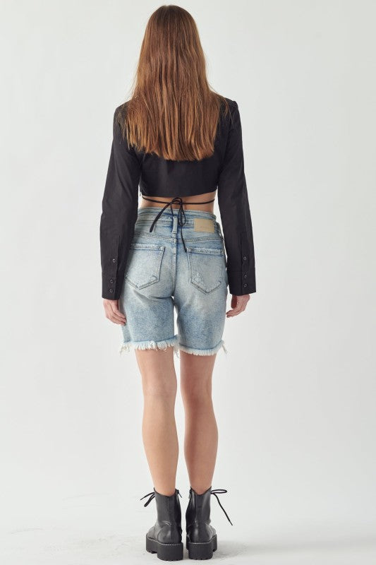 High Rise Bermuda Tulip Waistband Shorts