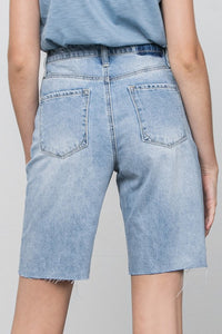 High Rise Bottom Hem Distressed Bermuda Shorts-Bermuda Jean Shorts-Denim Lab USA-Reef Love