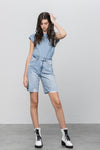 High Rise Bottom Hem Distressed Bermuda Shorts-Bermuda Jean Shorts-Denim Lab USA-Reef Love