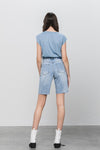 High Rise Bottom Hem Distressed Bermuda Shorts-Bermuda Jean Shorts-Denim Lab USA-Reef Love