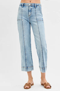 High Rise Crop Wide Front Seam Jeans-Cropped Jeans-RISEN-Reef Love